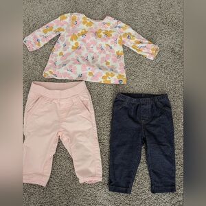 Carter's Girls Floral Top with Pink Cargos and Blue Jeggings Size 6 Months